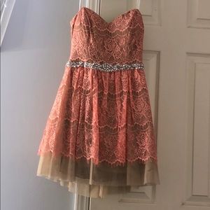 Peach Lace Dress With Nude Underlay